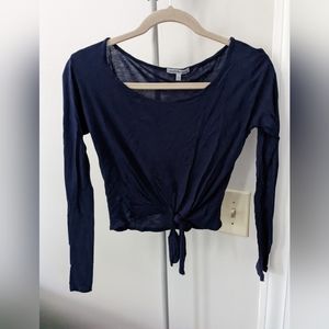 Charlotte Russe Navy Blue Tie Front Crop Top Shirt Size S